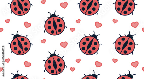 Cute doodle ladybug's seamless pattern background vector design