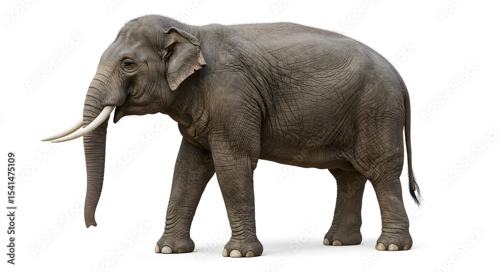 Obraz premium Majestic Elephant in Full Stride on a White Background Isolated Portrait
