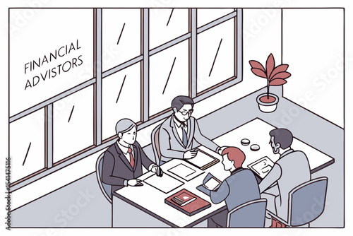 Financial advisors meeting with clients in office