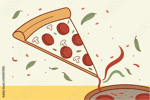 Delicious pepperoni pizza slice with mushrooms