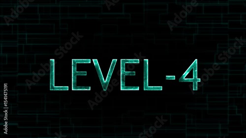 Level four text font with neon line. Level-4 text glowing animation with technology background.