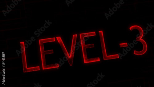 Level three text font with neon line. Level-3 text glowing animation with technology background.