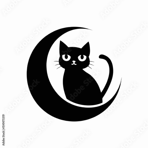  fun, cute and artistic vector illustration of a black cat silhouette with a crescent moon, an ideal illustration for pet lovers and Halloween.