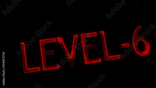 Level six text font with neon line. Level-6 text glowing animation with technology background.