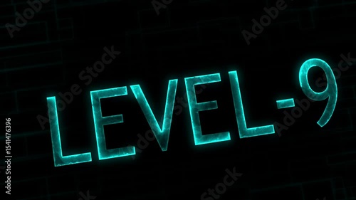 Level nine text font with neon line. Level-9 text glowing animation with technology background.