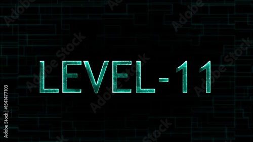 Level eleven text font with neon line. Level-11 text glowing animation with technology background.