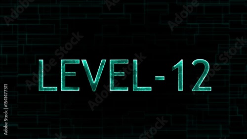 Level twelve text font with neon line. Level-12 text glowing animation with technology background.
