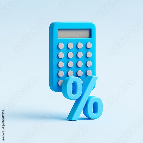 Light Blue Calculator With Large Light Blue Percentage Symbol3 D Model Render Against Light Blue Background Illustrative Image For Financial Concepts Interest Rates Discounts Sales Promotions