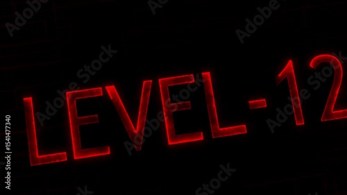 Level twelve text font with neon line. Level-12 text glowing animation with technology background.
