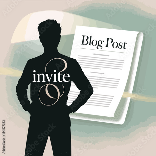 Silhouette Person Blog Post Invite Beige Background