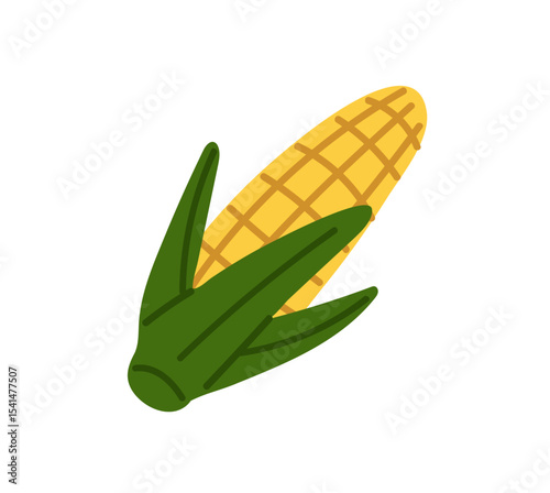 Fresh ear of corn. Maize cob icon. Organic vegetable with yellow grains. Natural agriculture crop. Healthy farm food for eating. Farming harvest. Flat isolated vector illustration on white background