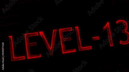 Level thirteen text font with neon line. Level-13 text glowing animation with technology background.