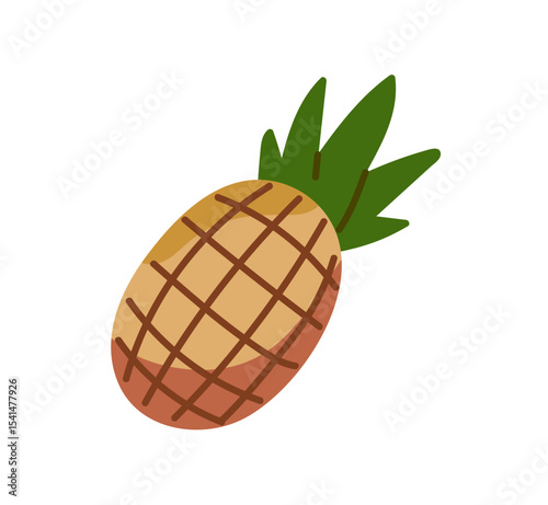 Icon of whole pineapple. Fresh ananas with tops, leaves. Organic tropical fruit. Natural exotic food. Jungle juicy plant for healthy eating. Flat isolated vector illustration on white background