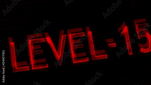 Level fifteen text font with neon line. Level-15 text glowing animation with technology background.
