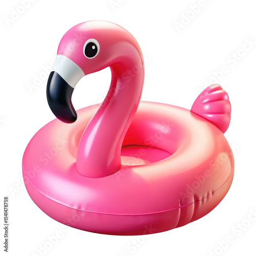 Inflatable pink flamingo pool float isolated on transparent background