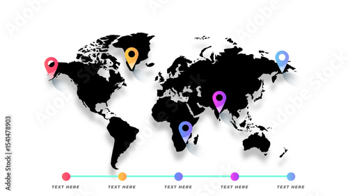 Editable World Map Infographic with Location Markers for Presentations. SVG.