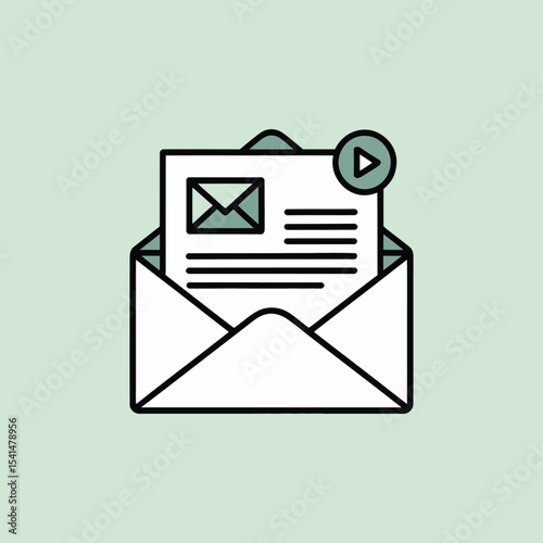 White Envelope with Newsletter Preview and Play Button Green Background