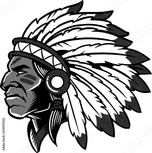 Native american chief in profile, high detailed sketch art