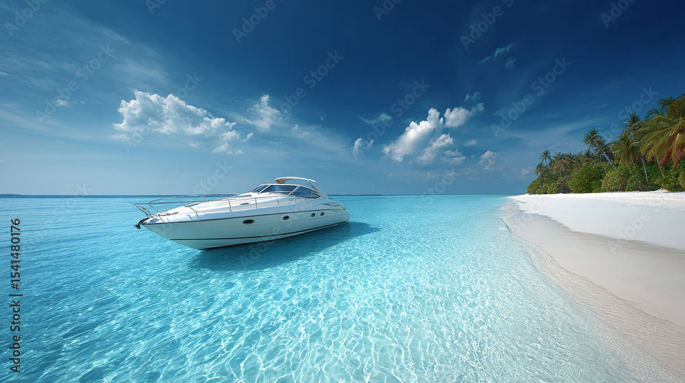 Fototapeta premium Luxury Yacht Moored at Tropical Beach Paradise