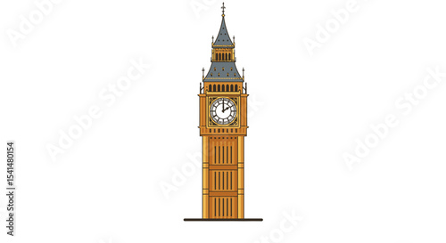 Illustration of the Elizabeth Tower, also known as Big Ben, in London, isolated on a white background.