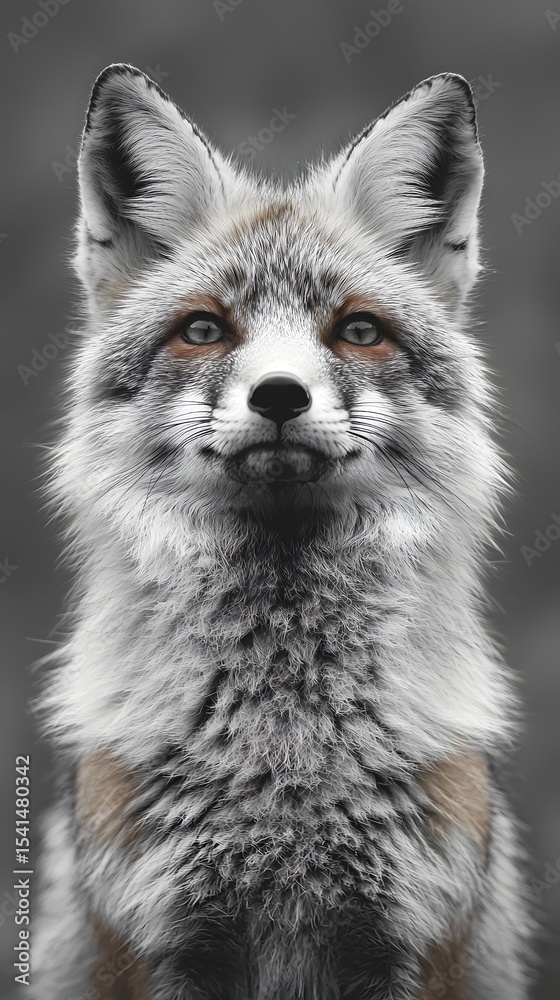 Fototapeta premium Captivating Black and White Portrait of a Curious Fox