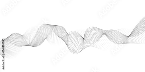 Abstract grey, white smooth element swoosh speed wave modern stream background. Wave with lines created using blend tool. Abstract frequency sound wave lines and twisted curve lines background.	