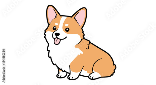 A cheerful cartoon Pembroke Welsh Corgi sits, tongue out, showcasing its distinctive markings.