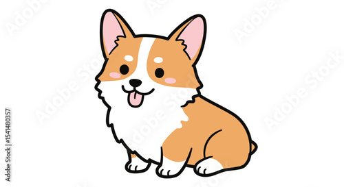 Adorable cartoon corgi puppy sitting, tongue out, happy expression.