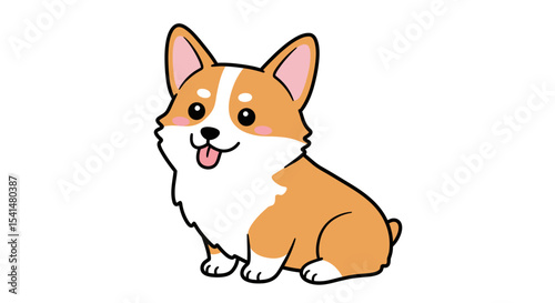 Adorable cartoon Pembroke Welsh Corgi sitting, tongue out, happy expression.