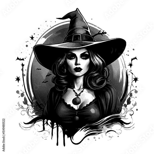 Gothic witch against a moonlit sky high detailed sketch art