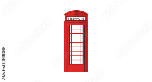 Classic red British telephone booth, iconic symbol, communication, vintage design, isolated.