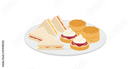 A plate of assorted sandwiches and scones, a delightful afternoon tea spread.