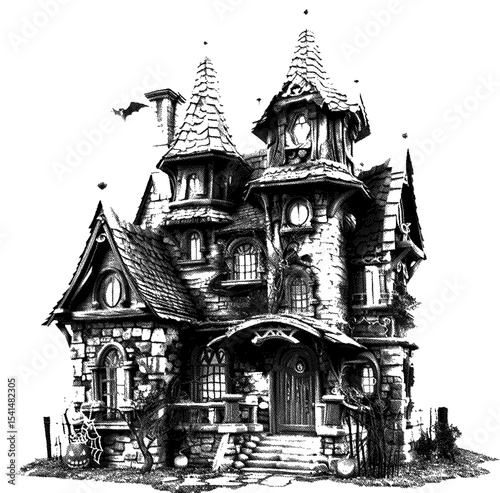 A gothic mansion stands tall, high detailed sketch art
