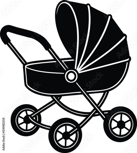 Stylized Black and White Image of a Classic Baby Stroller Side View