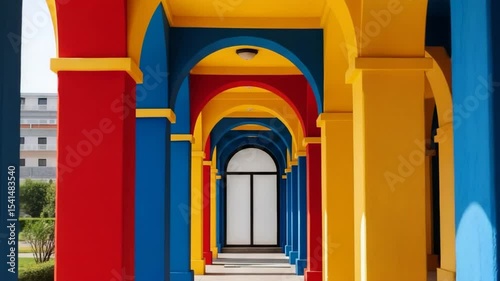 Colorful architectural walkway with arches vibrant design