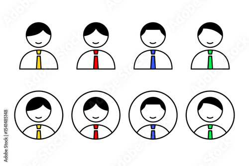 ネクタイに様々な配色が施された人物のアイコンセット