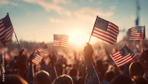 Wallpaper Mural people waving American flags in celebration on the street Torontodigital.ca