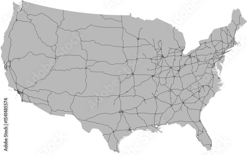 Contiguous United States vector map of the National Highway Freight Network with country boundary (NHFN, Albers equal area conic projection, PPT-compatible & fully editable)