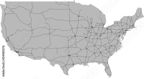 Contiguous United States vector map of the National Highway Freight Network with country boundary (NHFN, Web Mercator projection, PPT-compatible & fully editable)