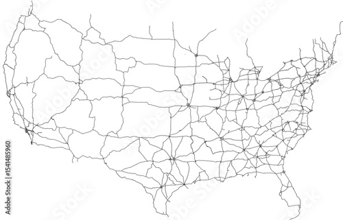 Contiguous United States vector map of the Strategic Highway Network (STRAHNET, Albers equal area conic projection, PPT-compatible & fully editable)