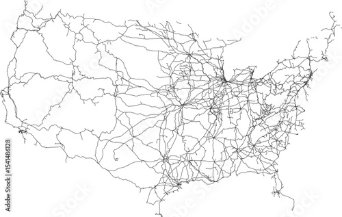 Contiguous United States vector map of the railway network (Albers equal area conic projection, PPT-compatible & fully editable)