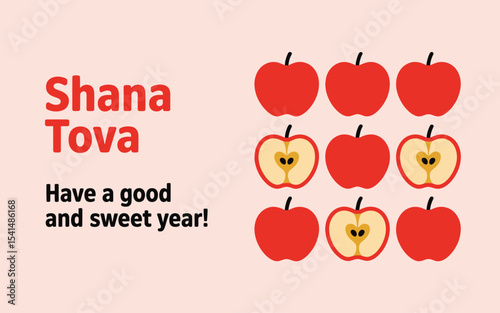 "Rosh Hashanah Greeting Card & Banner Set – Modern Hand-Drawn Apple & Pomegranate Design for the Jewish New Year"