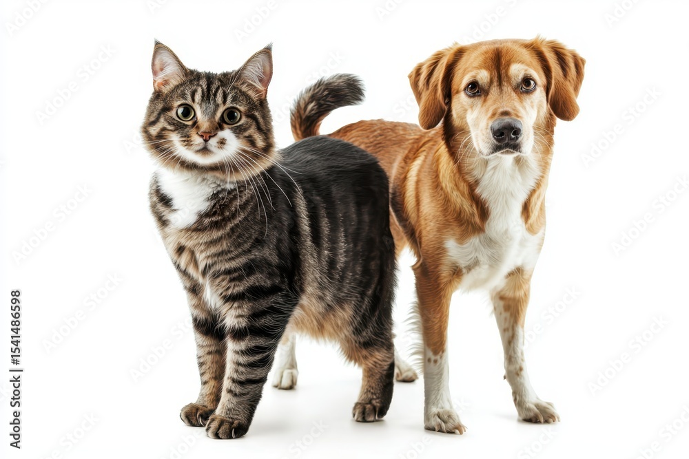 Fototapeta premium Two cats and a dog standing next to each other cats