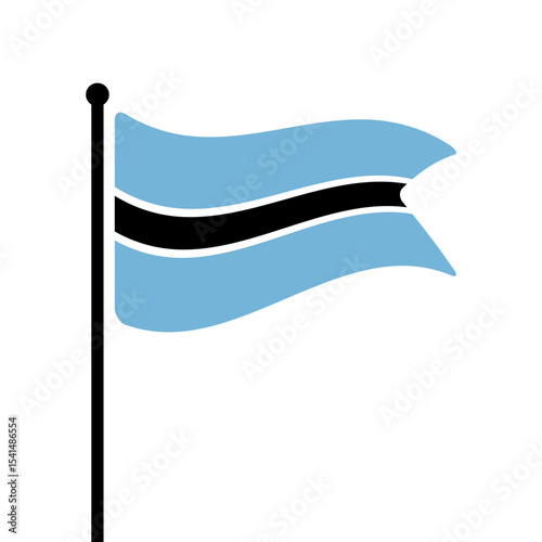Flag of Botswana. Botswana flag vector illustration icon design. Fluttering flagpole flag.