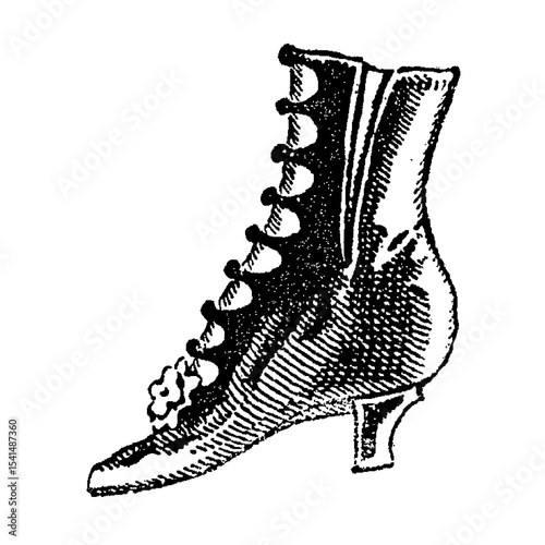 Victorian fashion line drawing women fashion accessories  shoes