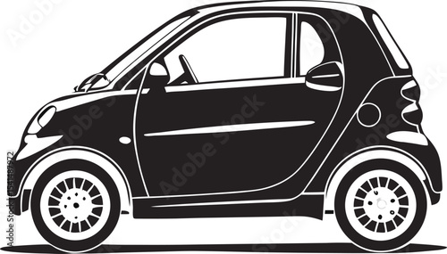 Compact City Car Silhouette: Economical Outline of a Small Urban Vehicle, Ideal for Modern Commuting and Eco-Friendly Design on White Background