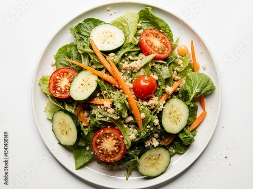 Wallpaper Mural Colorful healthy salad with vegetables on white plate, top view, clean and vibrant, ideal for food blogs and ads. Torontodigital.ca