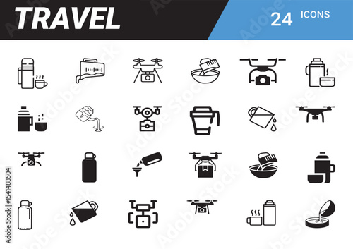 Travel Icons: A collection of neatly designed travel icons, from essential items such as flask and drink. Ready for your next adventure