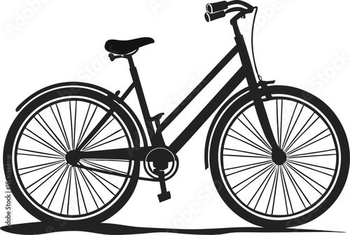 Versatile Bicycle Silhouette: Simple Outline of a Standard Commuter Bike, Capturing Eco-Friendly Transport and Everyday Mobility on White Background