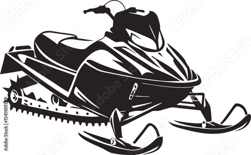 Dynamic Snowmobile Silhouette: Agile Outline of a Winter Sports Vehicle, Capturing Speed and Adventure on Icy Terrain, Isolated on White